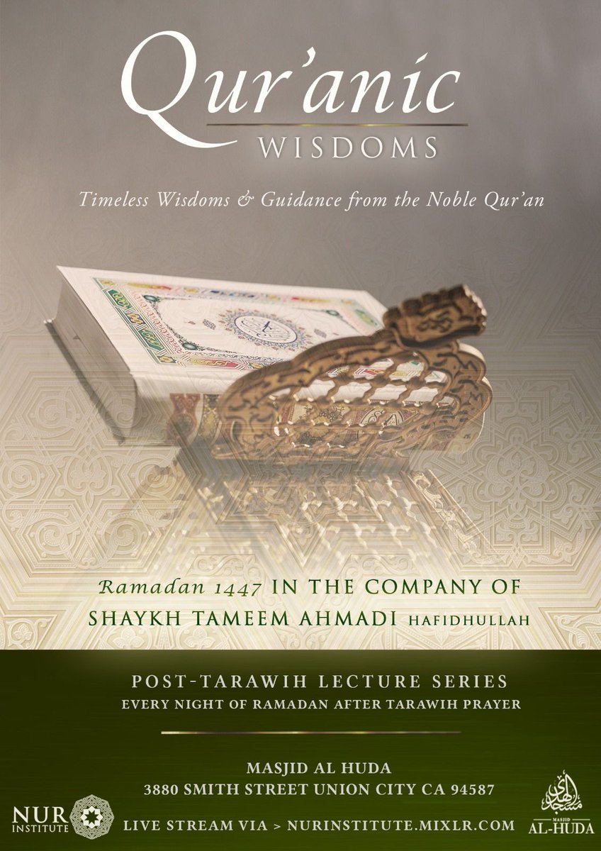 Post Tarawīh Series, "Qur'anic Wisdoms" with Shaykh Tameem Ahmadi is Live Now!

mixlr.com/nurinstitute