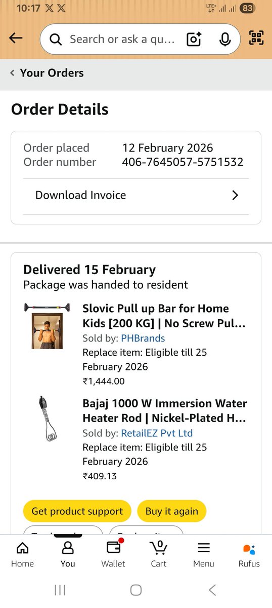 burman1988's tweet photo. @awscloud I have placed 2 orders and paid for both. Only 1 item has been delivered, but both are showing as delivered in the app. Please resolve this issue urgently https://t.co/dXOOUDsFtP