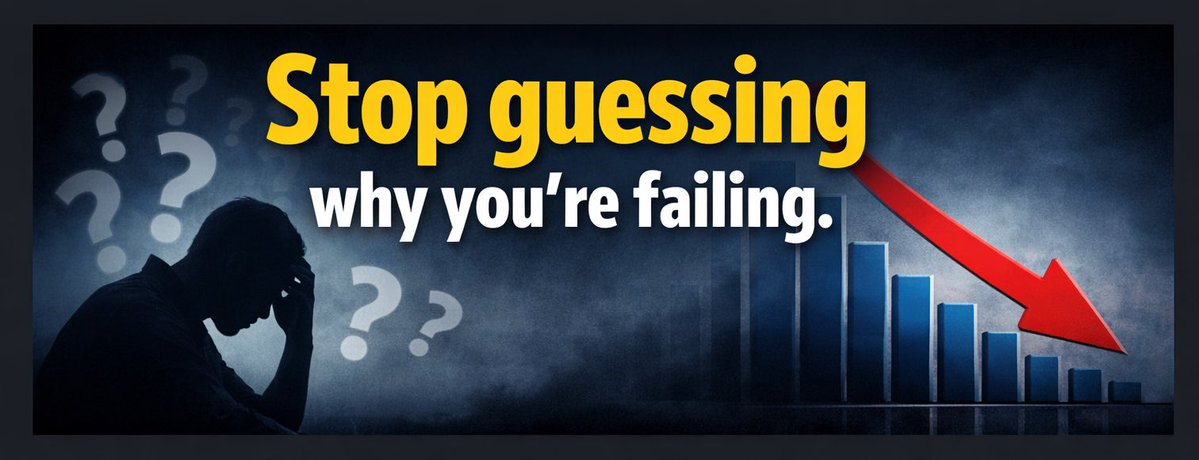 MuhammadMusa_89's tweet image. 𝗦𝘁𝗼𝗽 𝗴𝘂𝗲𝘀𝘀𝗶𝗻𝗴 𝘄𝗵𝘆 𝘆𝗼𝘂’𝗿𝗲 𝗳𝗮𝗶𝗹𝗶𝗻𝗴.

1. Audit the wins: What actually worked?
2. Clone the vibe: Double down on the voice.
3. Trim the fat: Fix the delivery.

Growth isn't luck; it's homework.