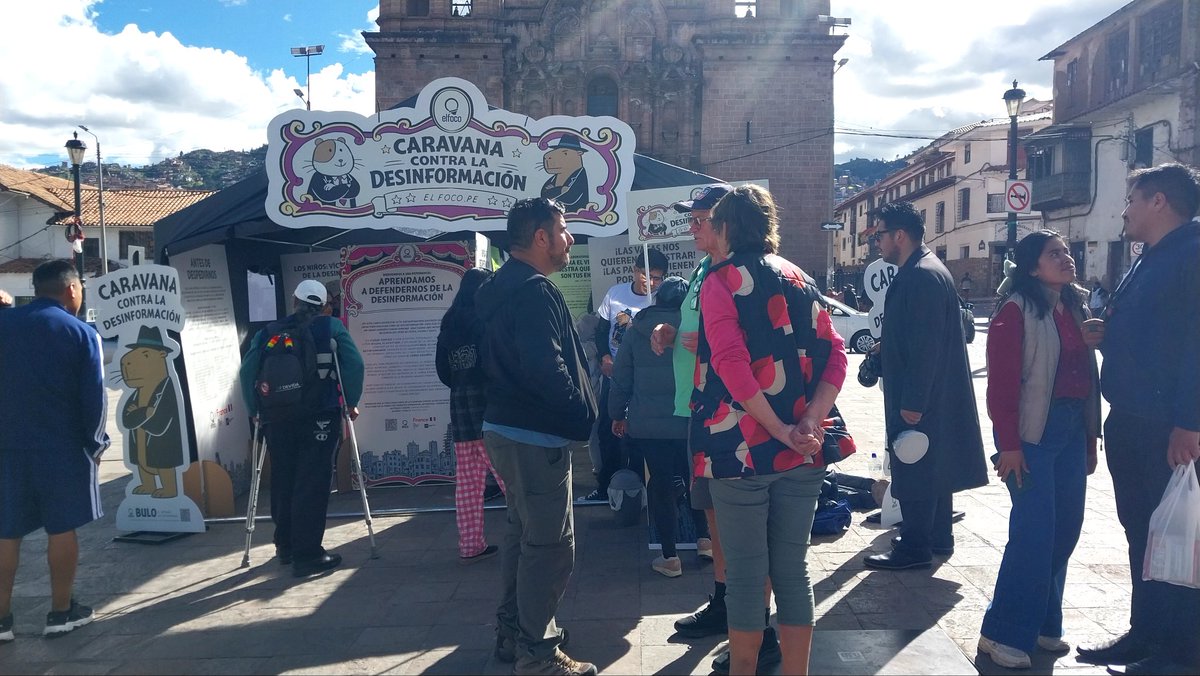 FrancePerou's tweet photo. La Caravana contra la desinformación ha comenzado hoy en Cuzco: esta experiencia inmersiva organizada por @elfoco_pe y financiada por @FrancePerou estará abierta al público en la Plazoleta de San Pedro hasta el 21 de febrero. ¡Les esperamos! https://t.co/sJ6KC5wBI3
