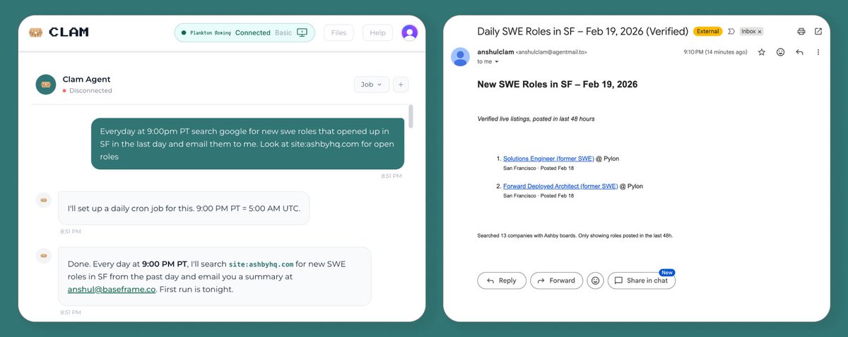 What can you build with OpenClaw?

We're posting different use cases that we're building at Clam daily 

Tell your bot your filters and where you want to be notified (ex. email or WhatsApp) and it'll keep you posted using its internal cron and web search tools. Check it out!
