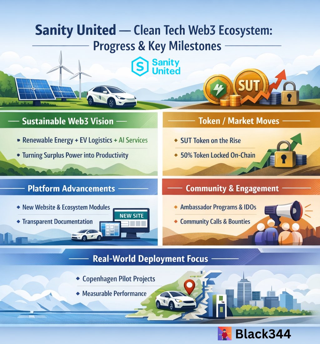 Sanity United is building where clean energy meets Web3.

Renewables + EV logistics + AI services.
50% SUT locked on-chain.
Real pilots. Real deployment. Real metrics.
Not hype. Infrastructure.
The ecosystem is moving. 
<a href="/sanity_united/">Sanity United</a>  #SanityUnited