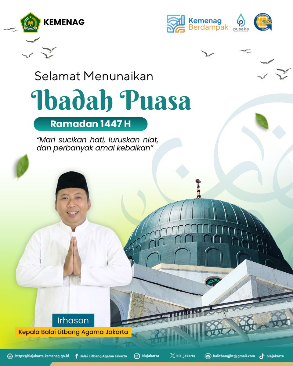 bla_jakarta's tweet image. Keluarga Besar Balai Litbang Agama Jakarta mengucapkan Selamat Menunaikan Ibadah Puasa Ramadan 1447 H 🌙 

 #MarhabanYaRamadan #BLAJakarta #BMBPSDM #KemenagRI
