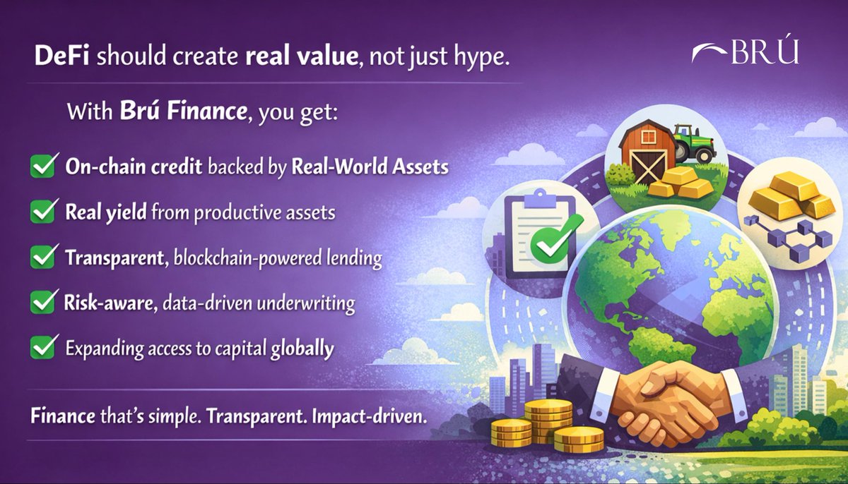bru_finance's tweet photo. DeFi should create real value,not just hype.

With Brú Finance, you get:

✅ On-chain credit backed by Real-World Assets
✅ Real yield from productive assets
✅ Transparent, blockchain-powered lending
✅ Risk-aware, data-driven underwriting
✅ Expanding access to capital globally https://t.co/2Gis7DzWcx