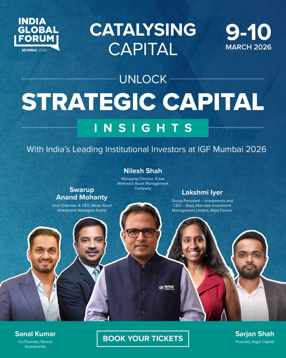 The leaders allocating India's institutional capital don't speculate on where markets are heading.
They're already positioning for it.
At IGF Mumbai 2026, hear directly from those managing billions across equities, fixed income, and alternative strategies:
- Nilesh Shah
