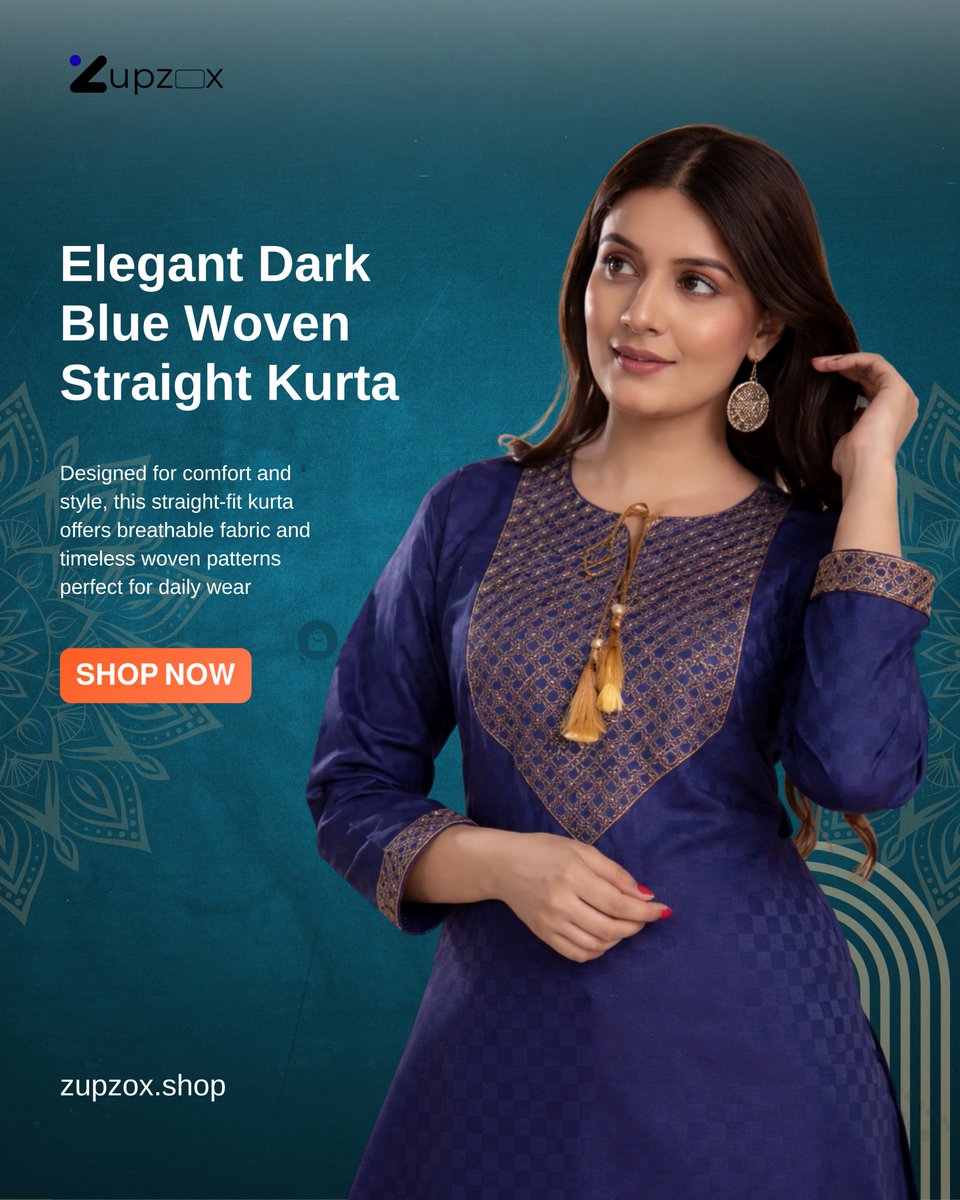 zupzox's tweet image. Step into elegance with our Dark Blue Woven Straight Kurta 💙 Crafted for comfort, styled for confidence — perfect for everyday grace and timeless charm.

#EthnicWear #WomensFashion #KurtaStyle #DarkBlueKurta #IndianWear #EverydayElegance #TraditionalStyle #ShopNow #Zupzox