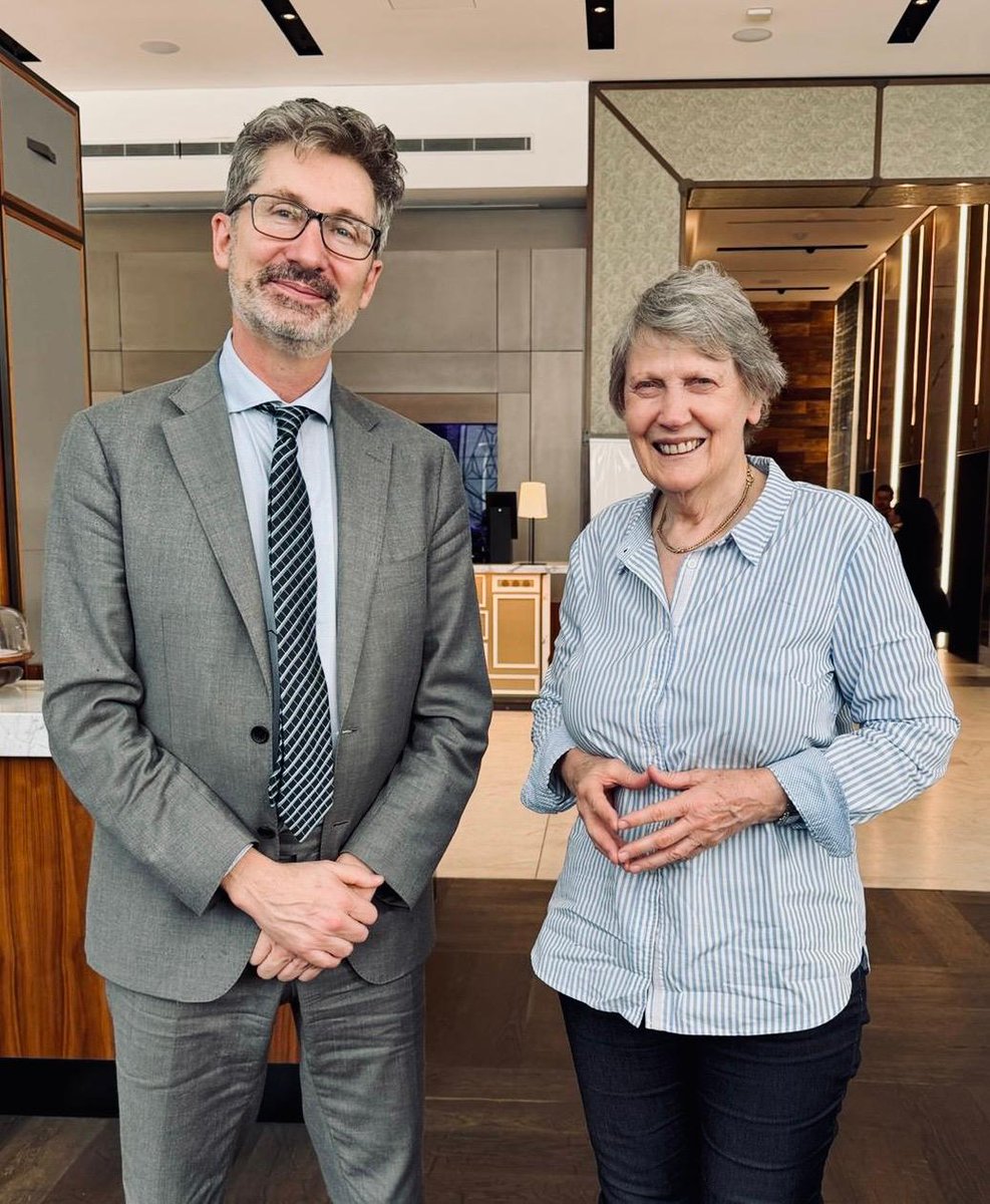 AmbGlobalHealth's tweet photo. Great to meet @HelenClark at #AMR2026. Congratulations on your appointment as Chair of the @Gavi Board. Australia working with Gavi to strengthen health across our region and globally. https://t.co/8y7SaIbBET