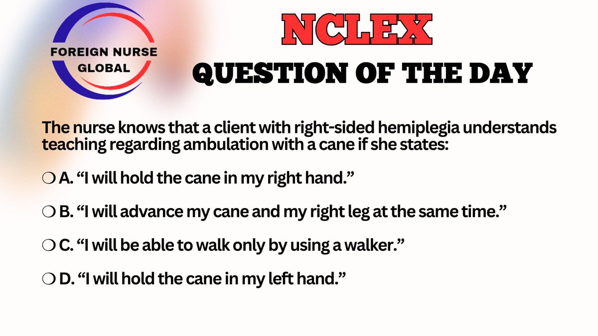 LET'S ATTEMPT NCLEX QUESTION TODAY....
SEND IN YOUR ANSWERS.....
THE CORRECT ANSWER WILL BE POSTED LATER.....
 #FNG #foreignnurseglobal #nclexreview #nclexstudying #nclexsurepass #nclexmadeeasy #nclexpass #NCLEX #NCLEX_RN #nclexprep #nclexquestions #nclexstudy #nclextips #USRN