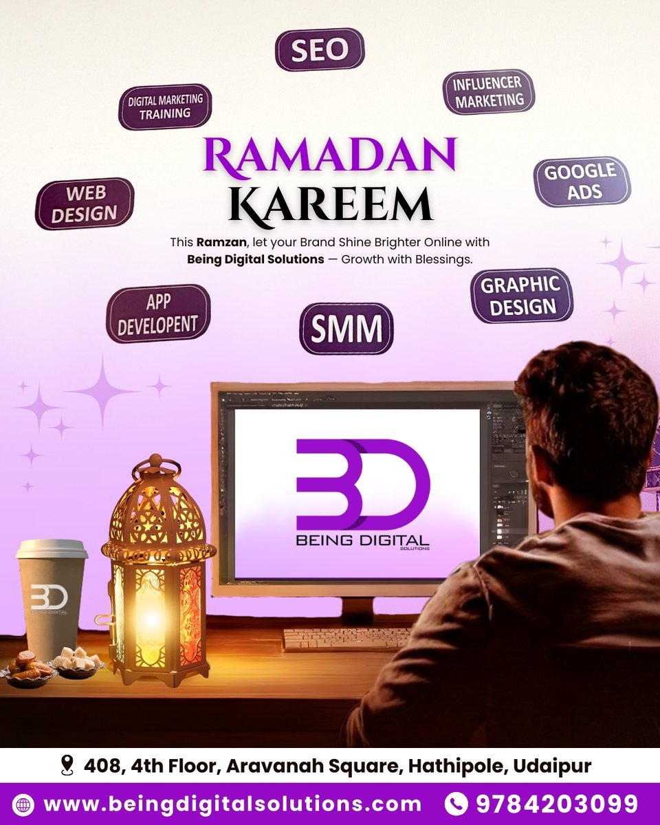 being_digital_'s tweet photo. Ramadan Kareem! 

Is Ramzan, apne brand ko dein digital chamak. Being Digital Solutions ke saath apne business ko grow karein aur har kadam par barkat payein.

Visit us: 408, 4th Floor, Aravanah Square, Hathipole, Udaipur
 Call: 9784203099

#RamadanKareem #BeingDigital https://t.co/tgczaLHqcP