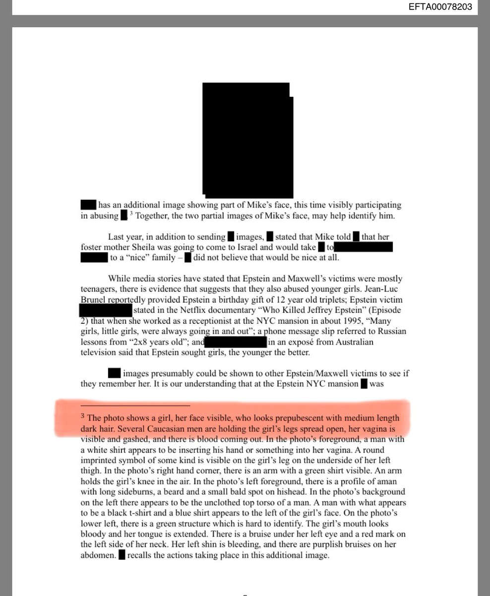 "Como regalo de cumpleaños a Epstein, Jean-Luc Brunel le regaló 3 niñas trillizas de 12 años. En su casa de Nueva York, muchas niñas, niñas pequeñas, entraban y salían constantemente. En su móvil había un mensaje donde se mencionaba a 2 niñas de 8 años".

Jean-Luc Brunel, quién