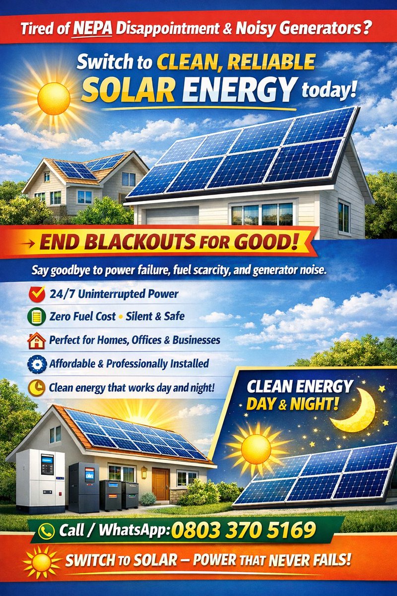 teiteimin's tweet photo. Enjoy 24/7 uninterrupted power with our premium solar solutions for homes, offices, shops &amp; businesses.
Enjoy Clean energy that works day and night. https://t.co/NjiDVNAtV6