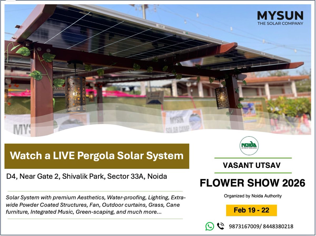 MYSUNIndia's tweet photo. Visit Noida Flower Show | 19–22 Feb 🌸 And for the first time, Watch Solar System in a New Avatar

MYSUN has set up a LIVE Pergola Solar System https://t.co/I9VbGMd2wd