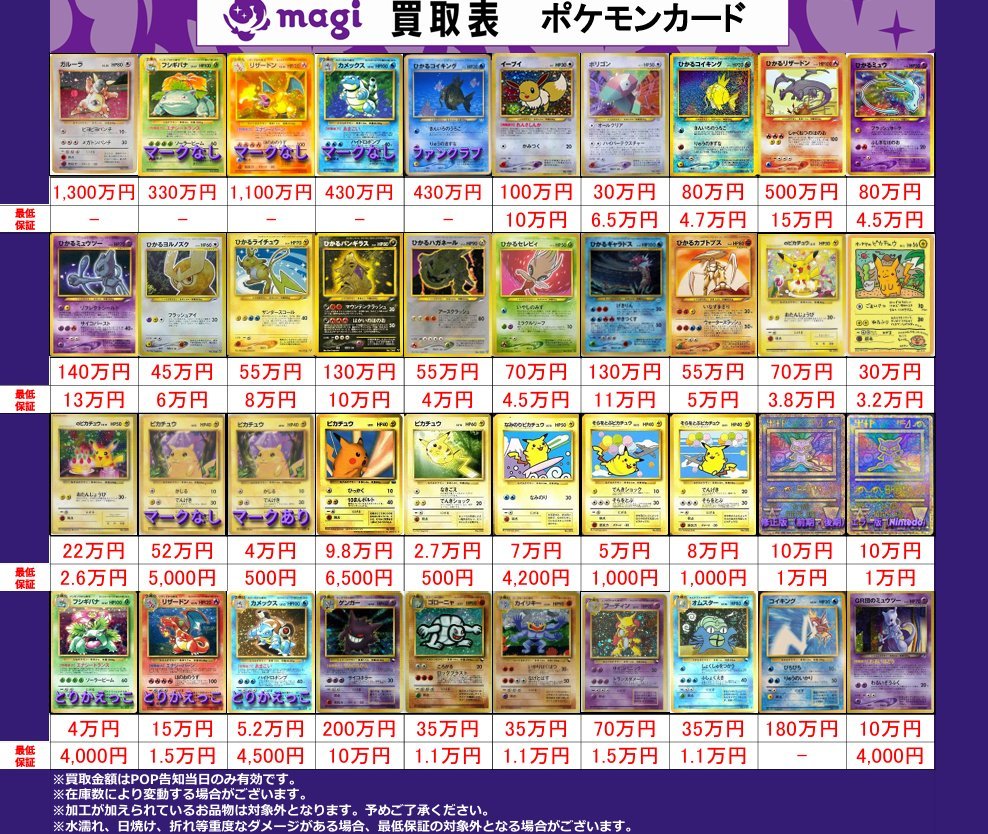 ✨#ポケモンカード 買取情報✨】 ポケカ旧裏の買取表になります