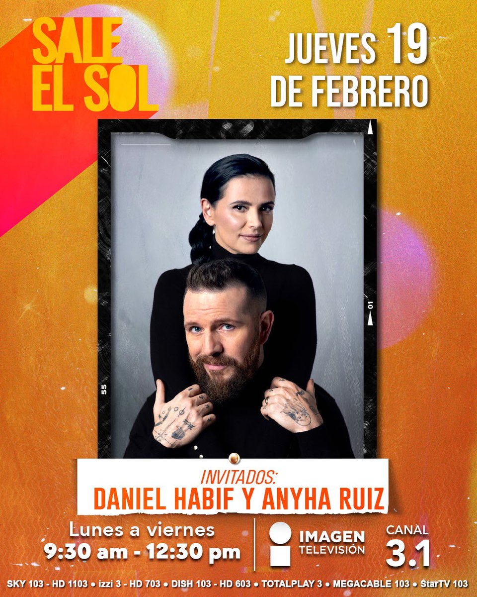 ¡Este jueves recibimos en #SaleElSol a <a href="/DanielHabif/">DANIEL HABIF</a> y <a href="/anyharuiz/">Anyha Ruiz de Habif</a>! 🙌🏻❤️

¡No te los pierdas mañana a las 9:30 a.m. por @imagentvmex! ☀️📺