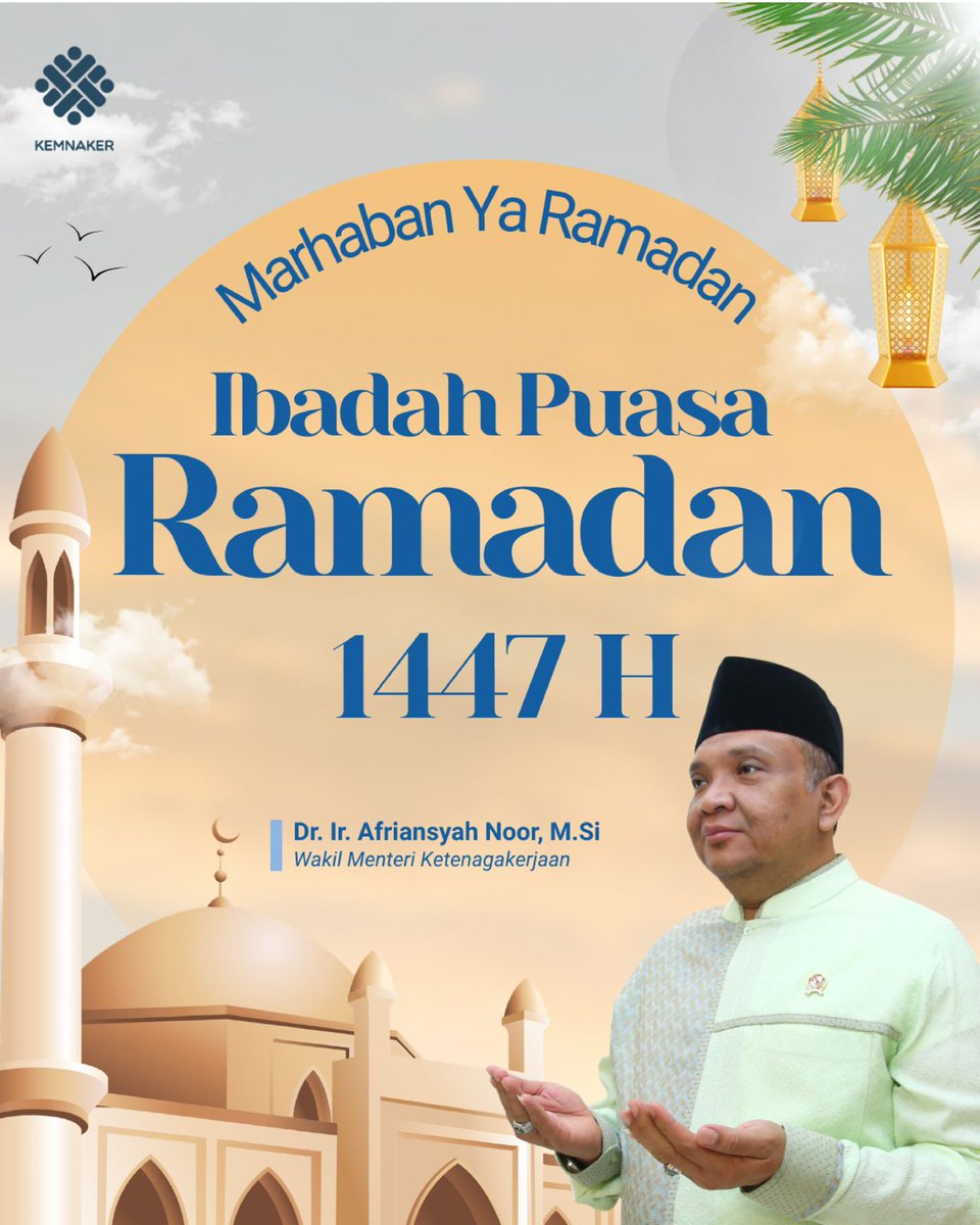 Marhaban ya Ramadan 1447 H.

Selamat menunaikan ibadah puasa kepada seluruh umat Muslim. Semoga Ramadan ini menjadi momentum untuk memperkuat keimanan, menumbuhkan kepedulian, dan menghadirkan ketenangan dalam setiap langkah pengabdian kita.

<a href="/prof_yassierli/">Prof. Yassierli, Ph.D</a>  <a href="/KemnakerRI/">Kementerian Ketenagakerjaan RI</a>
