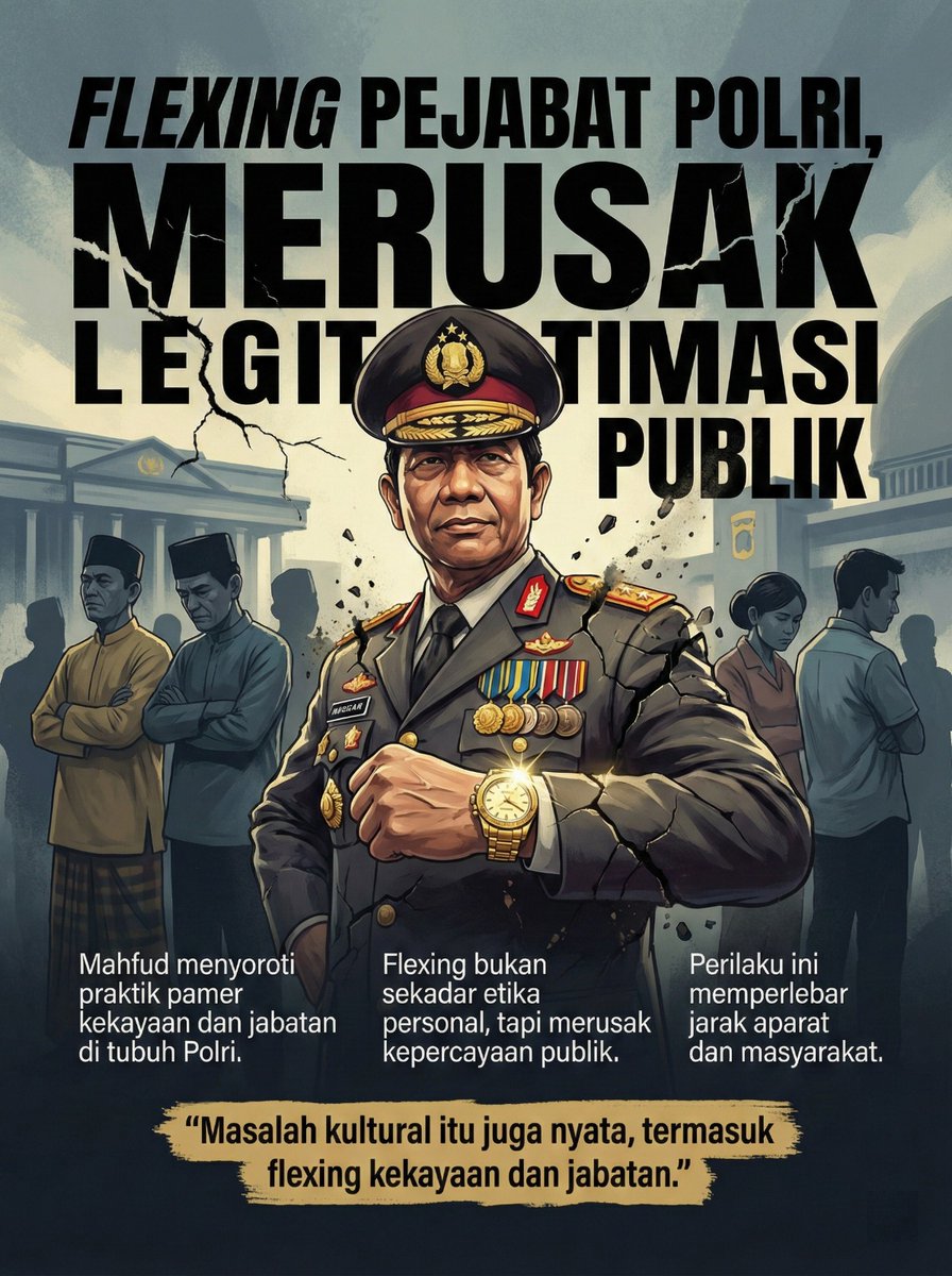 flexing bukan sekedar etika personal
tapi merusak kepercayaan publik.
<a href="/mohmahfudmd/">Mahfud MD</a>
menyoroti praktik pamer kekayaan dan jabatan di tubuh polri

#KomiteReformasiPolri
