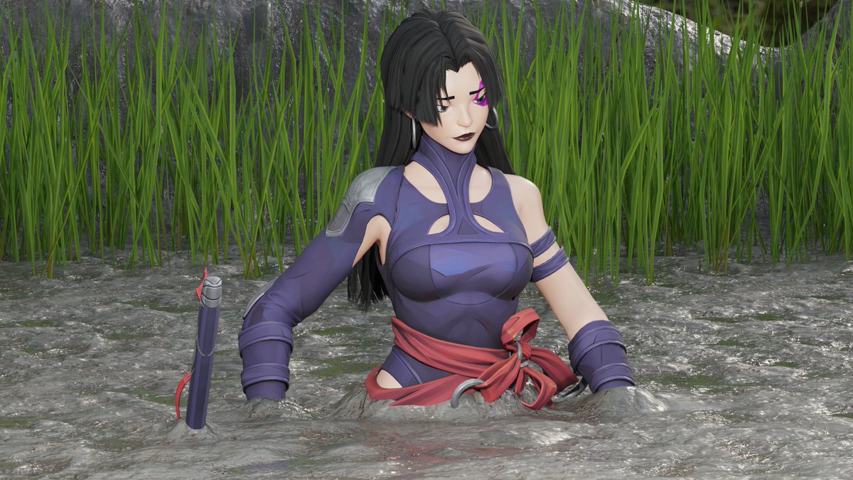 Psylocke sunk (Model by @/Rabbiz3D) #Quicksand #quicksandfetish #Damselindistress #クイックサンド #底なし沼 #blender #3dart #MarvelRivals #Psylocke
