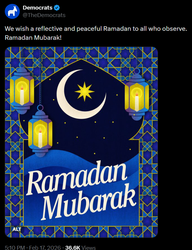 AngelaLMorabito's tweet photo. The Democrats posted for Chinese New Year and Ramadan, but not Ash Wednesday. 

1.7% of Americans are Chinese
1.3% are Muslim
22% are Catholic

This isn't inclusion; it's erasure. https://t.co/t7wMi9950s