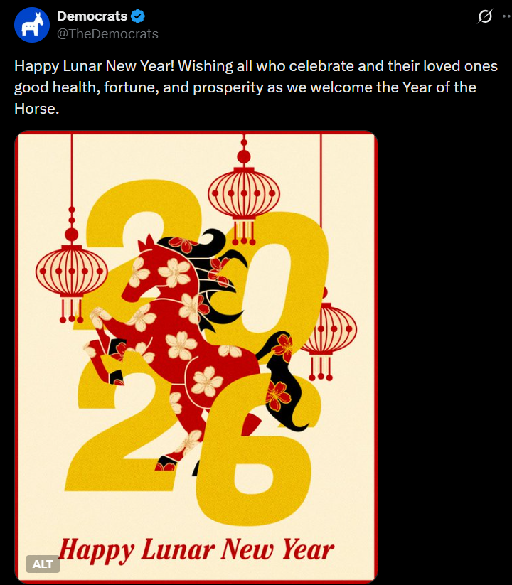 The Democrats posted for Chinese New Year and Ramadan, but not Ash Wednesday. 

1.7% of Americans are Chinese
1.3% are Muslim
22% are Catholic

This isn't inclusion; it's erasure.