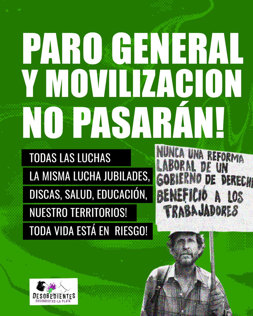 No vamos a bajar los brazos porque lo que está en riesgo es la vida misma. Tenemos cuerpo, tenemos sueños colectivos y sobre todo, tenemos una gran bronca que hoy se transforma en resistencia.
​Si tocan a unx, nos encuentran a todxs en la calle!
​#ParoGeneral  #ReformaLaboral