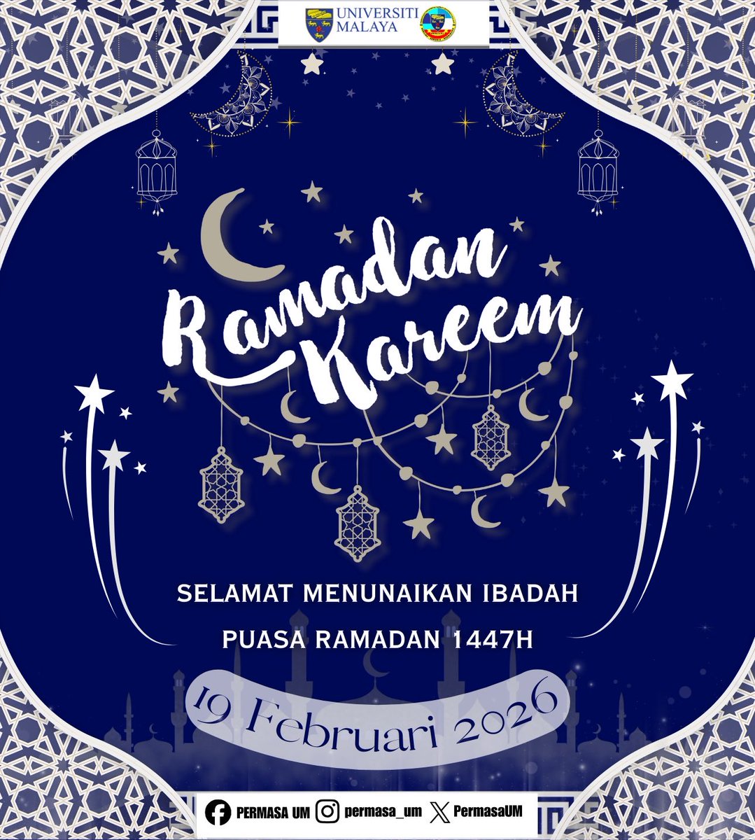 PermasaUM's tweet photo. [SALAM RAMADAN AL-MUBARAK 1447H 🕋]

PERMASA UM mengucapkan selamat menyambut bulan Ramadan Al-Mubarak dan selamat berpuasa kepada semua mahasiswa/i yang beragama Islam ☪️.

"Raikan Kepelbagaian, Eratkan Perpaduan"

#RamadanMubarak
#PERMASAUM2526 https://t.co/iMc5QtU93g