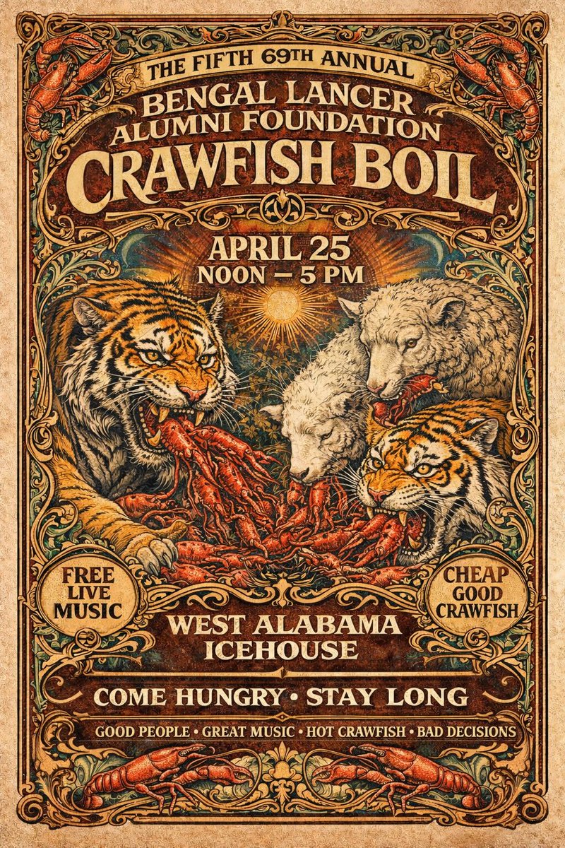 TheLancerAlumni's tweet photo. Mark your calendars for the next edition of the Lancer Alumni Crawfish Boil! All @Trinity_U alumni and friends welcome. Be at the West Alabama Ice House on April 25! 
@TUBengalLancers @chibetaepsilon @SpursSorority @Triniteers @gammachidelta https://t.co/xEfWHJNrG4
