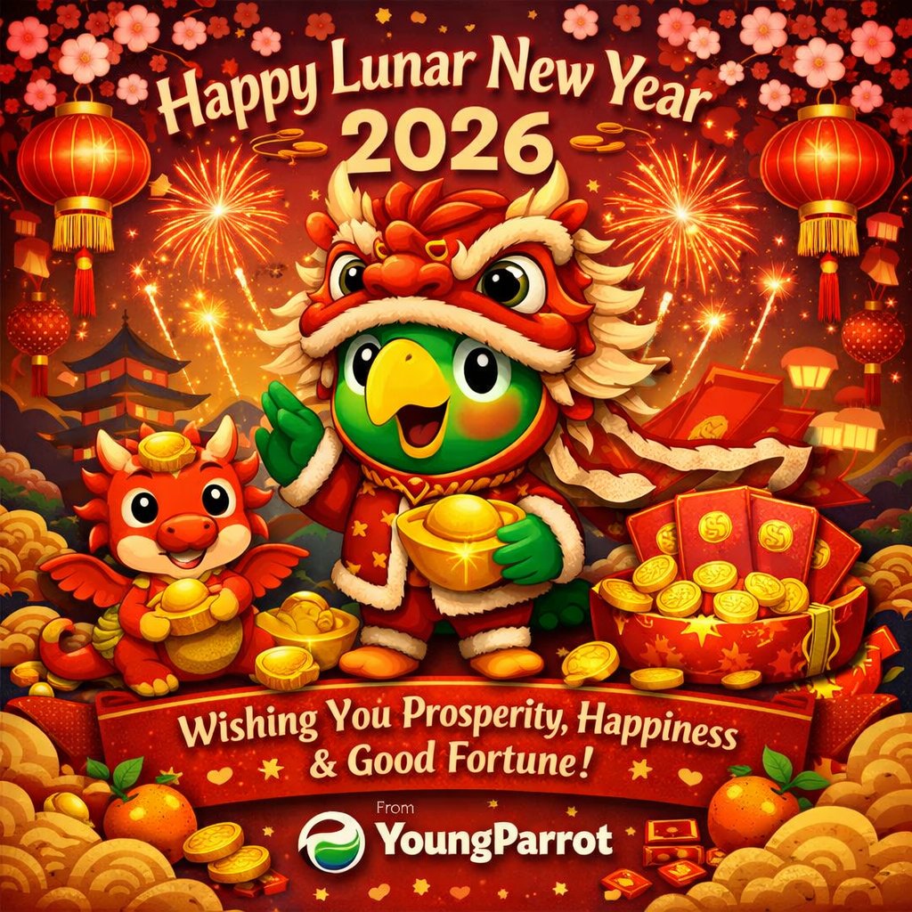 youngparrotnft's tweet photo. New year. New energy. New wins. 🔥

YoungParrot wishes you prosperity, happiness &amp; unstoppable growth in 2026! 🧧✨
Let’s make this year legendary.

#LunarNewYear2026 #YearOfTheHorse #BuildInPublic #StartupLife #YoungParrot https://t.co/M3zwUQjgcp
