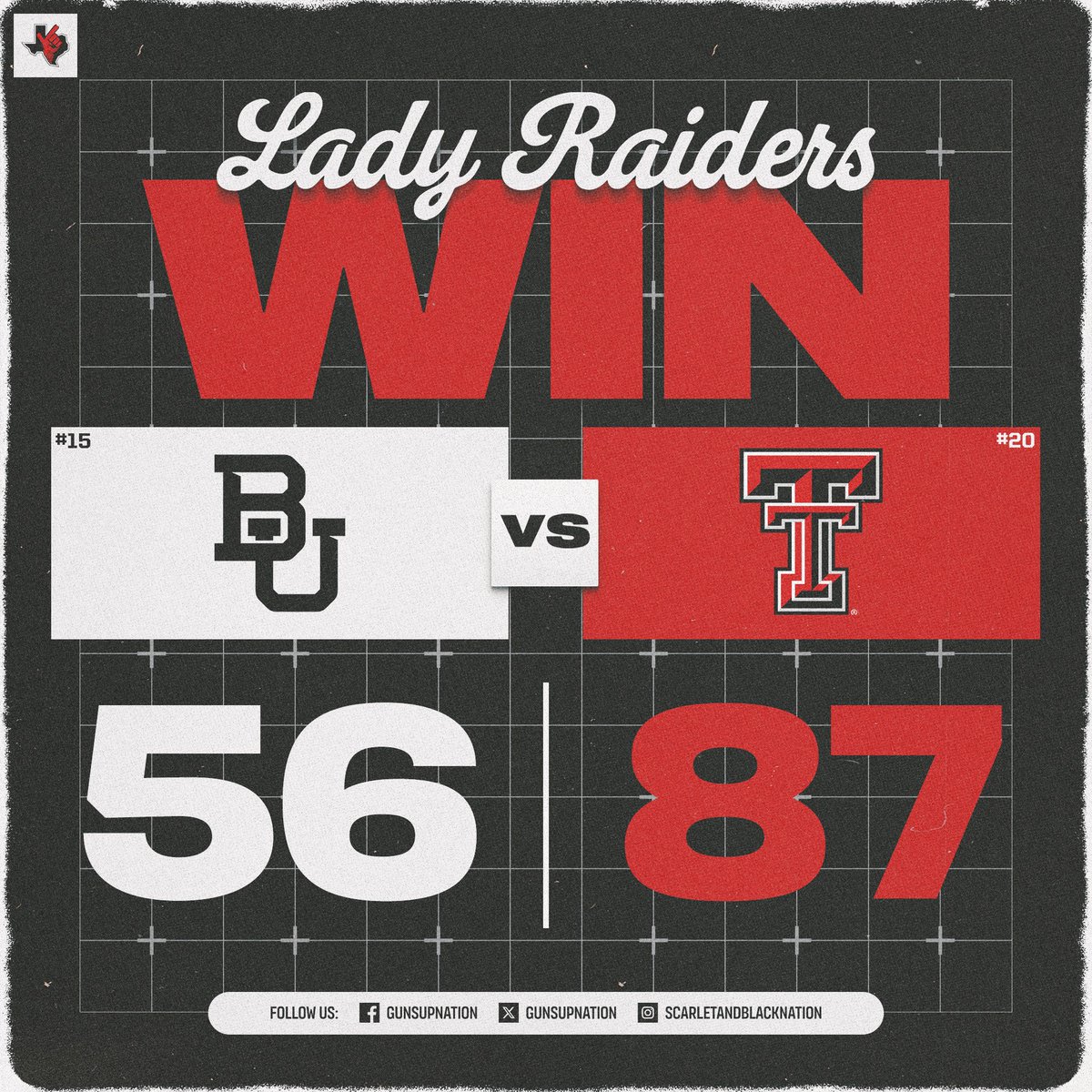 gunsupnation's tweet photo. For the first time since the 2003-2004 season, the Lady Raiders SWEEP the Lady Baylor Bears! 🧹🏀 https://t.co/1PxoB6KLrm