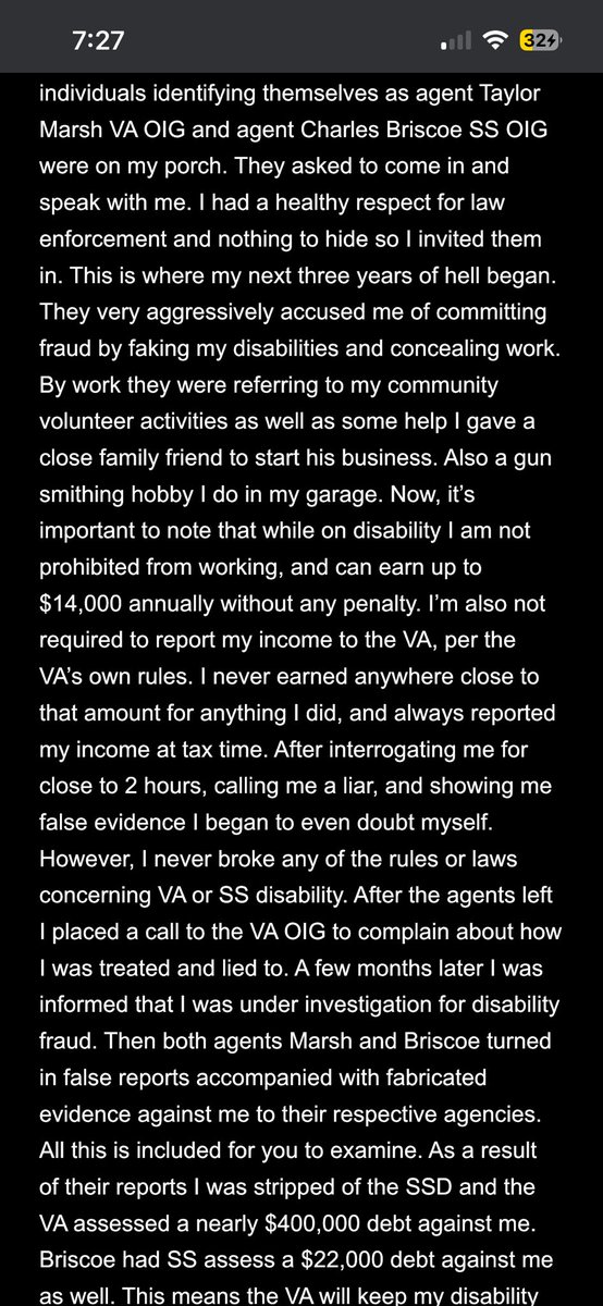 rsyingl's tweet photo. @VFWHQ Please help me understand how a VA OIG agent can file a false report against a veteran full of lies and fabricated evidence with no repercussions. https://t.co/817lmIFE2M