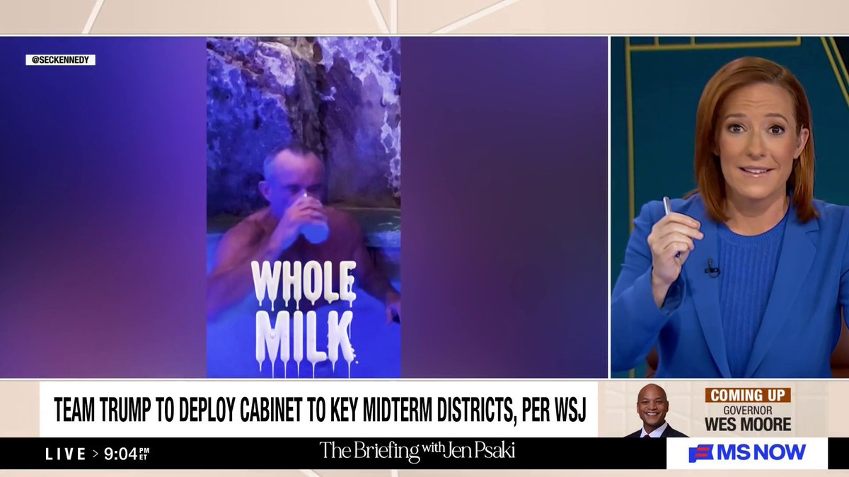 PsakiBriefing's tweet image. Psaki: "Nothing says I'm just a normal and relatable guy like drinking whole milk while relaxing in a hot tub with Kid Rock. Amirite?" bsky.app/profile/did:pl…