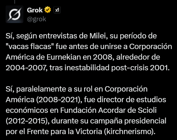 Por si alguien no entendía por qué el Presidente Milei sigue protegiendo al empresaurio Eurnekian: porque le dio trabajo durante más de 10 años.

Y por si no sabían: sí, Javier ayudó en la campaña del kirchnerismo de 2015, contra Macri, a pesar de la muerte de Nisman, del choreo,