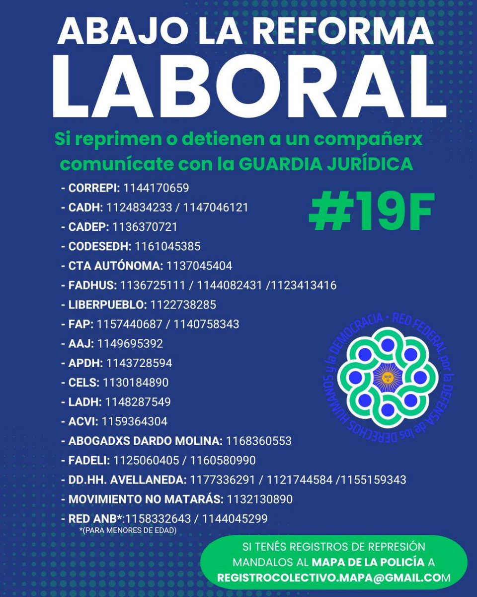 CabaApdh's tweet photo. 📌#19F IMPORTANTE 👇
Guardia jurídica de la Red Federal por la Defensa de los DDHH y la Democracia https://t.co/pjVoyyEb5w