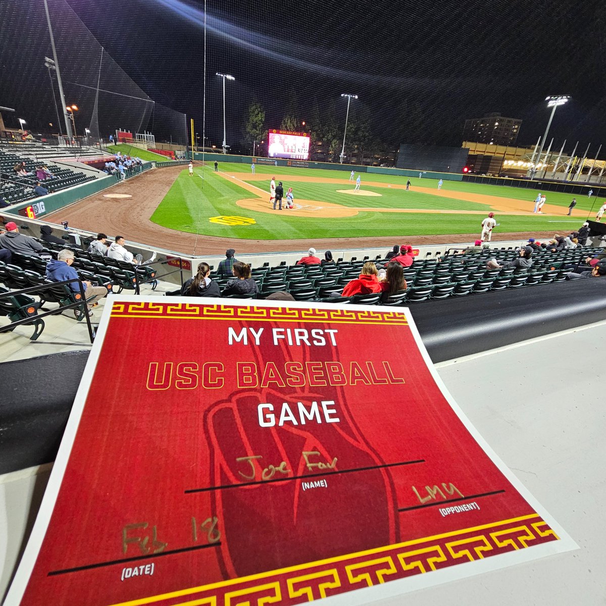 joefav's tweet image. Second stop February baseball. #USC and #lmu with a nice usher from Rego Park and Forest Hills HS