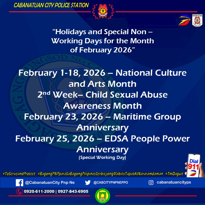 Cabanatuan City PS, Nueva Ecija PPO, PRO 3

FEBRUARY 2026

#ToServeandProtect
#BagongPNPparasaBagongPilipinasSerbisyongMabilisTapatatNararamdaman
#TmDaguit