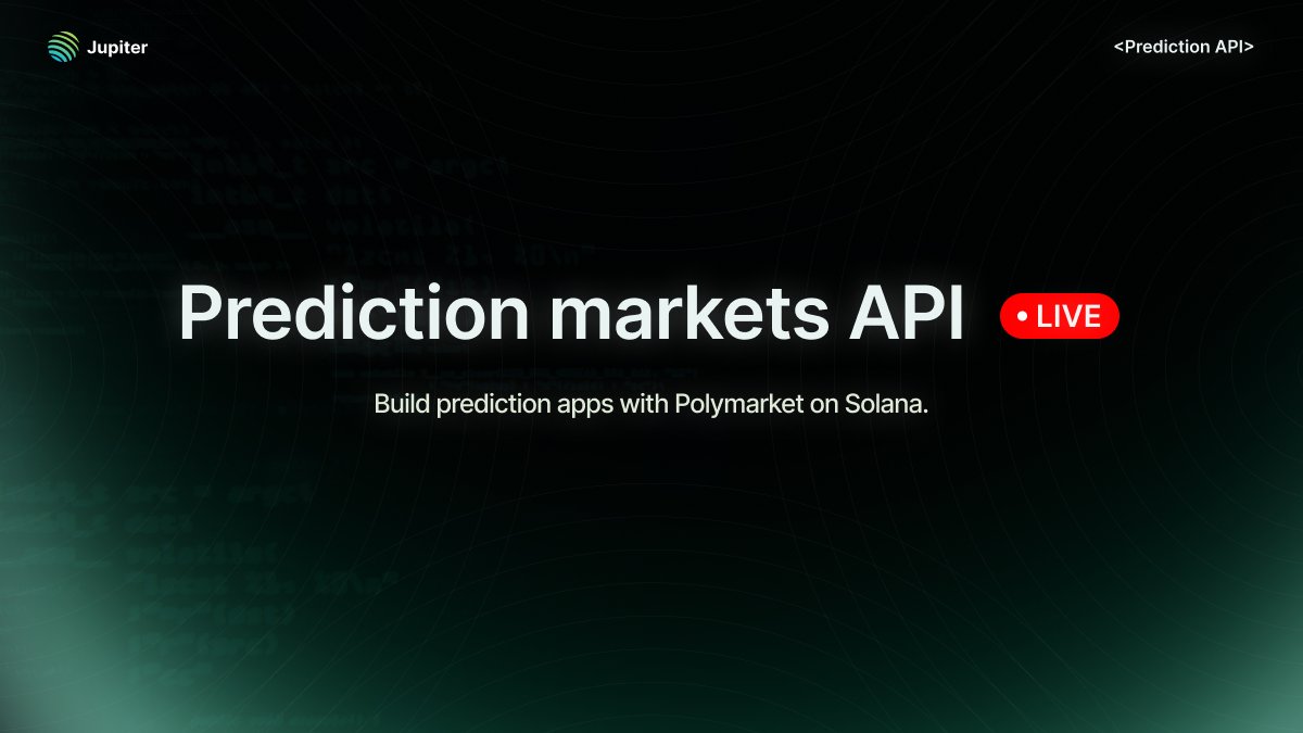 Ship prediction market apps on Solana with the Jupiter Prediction API.

Predict and trade on <a href="/Polymarket/">Polymarket</a>, while all the infrastructure is handled for you.

Build the next generation of prediction experiences NOW!