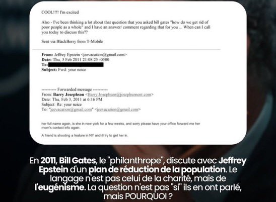 Elissamaiss's tweet image. 🚨 COVID-19 : la Théorie se concrétise 

🔴#BillGates, #Epstein et d’autres ont utilisé la pandémie et les vaccins pour contrôler et réduire la population mondiale. 
🔴Pourquoi parlaient ils d’une réduction de population en 2011⁉️

. #COVID_19 #Covid19
