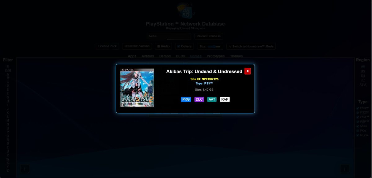 PlayStation™ Network Database  

Game tiles now display "AVATARS" and "DLCs" buttons if the game has extra content.

Accessible from any browser!  

Web Link: ps3-pro.github.io/PSN-Content/fi…   

PKG Download: github.com/PS3-Pro/PSN-Co…