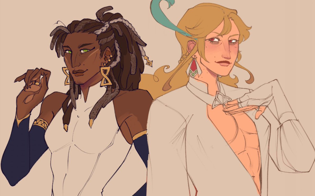 SmkyLamb's tweet photo. Thank you for the lovely comments.
I’m going to “redesign” my favorite characters from each region little by little
#Kaveh #Sethos #GenshinImpact #sketches https://t.co/SMeUj6jPIO