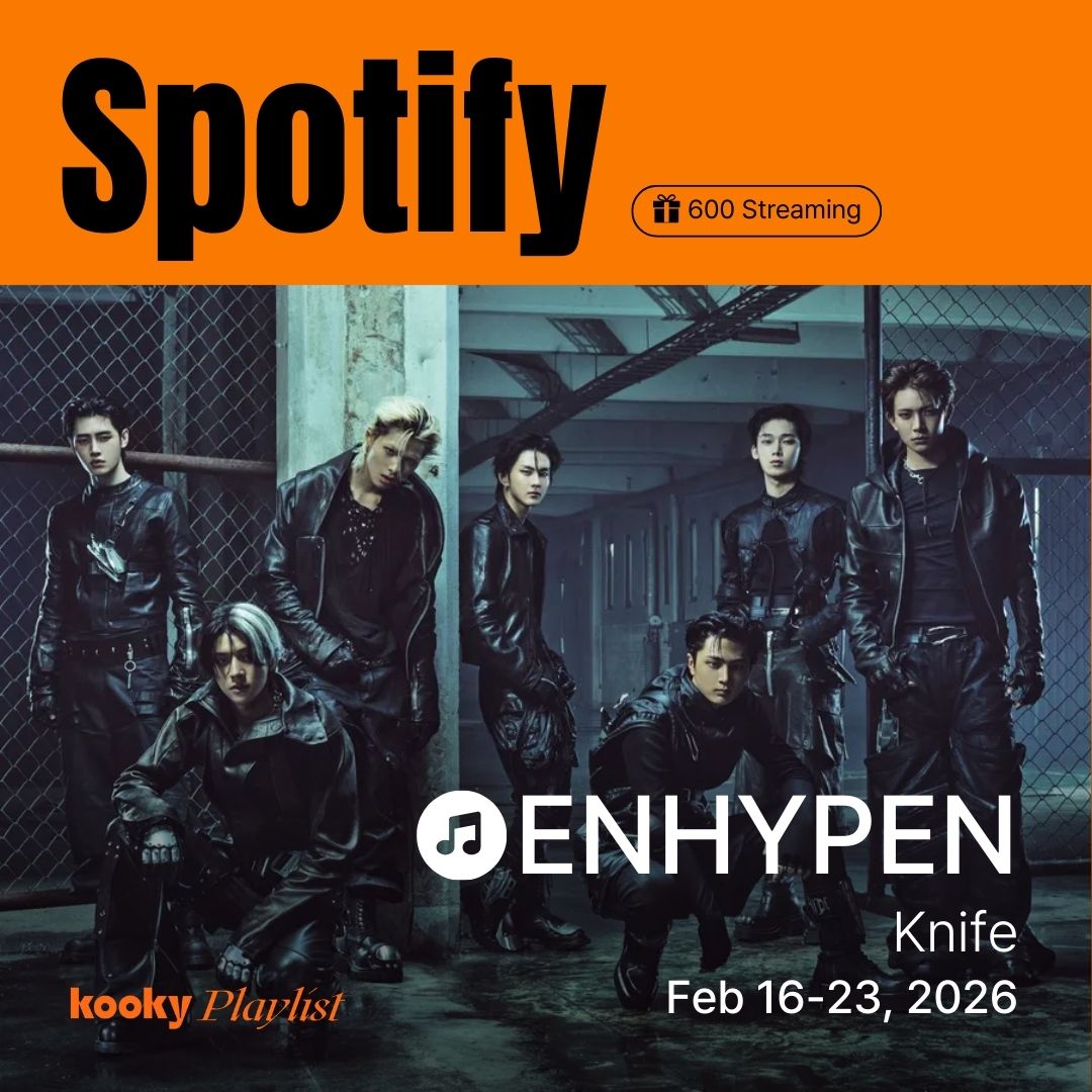 🎵 Weekly #KookyStreaming Playlist ><
💚 Spotify ver.

🥇 #ENHYPEN #엔하이픈 - 500 Streams 
🥈✨ #ATEEZ #에이티즈 -  400 Streams 

⭐ENHYPEN - < Knife > : 500 Streams
⭐ATEEZ - < Adrenaline > : 400 Streams