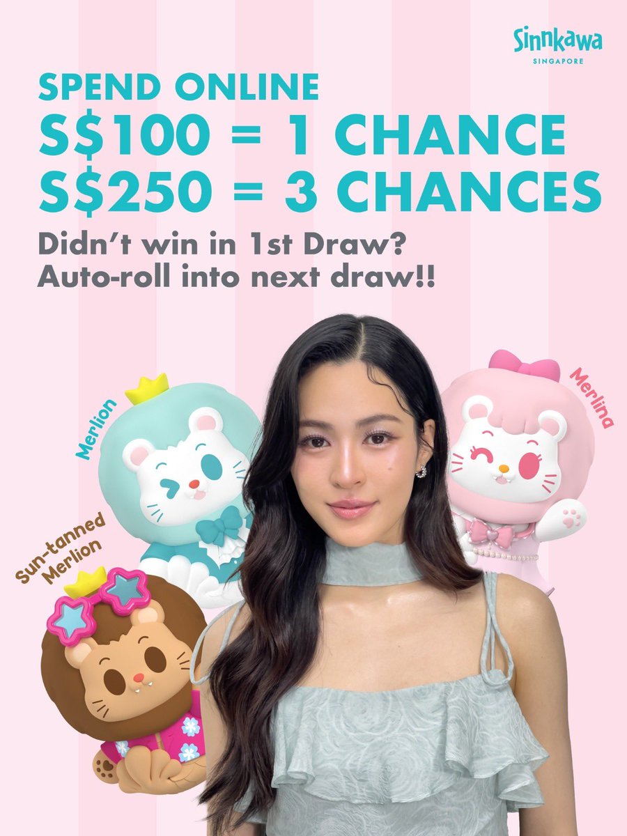 LinglingK_MYFC's tweet photo. BIG UPDATE! Sinnkawa with Ling Ling Kwong Campaign - New Rules ✨

[12 Feb – 4 Mar]
Join our Lucky Draw for a chance to take a group photo with Thai superstar Ling Ling Kwong at Sinnkawa Singapore! Meet your idol up close and create an unforgettable memory — this is your moment, don’t miss it!

🎉 A total of 50 lucky winners will be selected!

💖 The more you spend, the higher your chances:
✅ Spend SGD 100 = 1 Lucky Draw chance
✅ Spend SGD 250 = 3 Lucky Draw chances (triple your chances instantly!)

🌟 Auto-roll over Chance Bonus!
Didn’t win in Round 1? No worries! You’ll automatically be carried forward into Round 2 and 3 — keeping your hopes alive till the very end!

🏆 Winner Prize:
A photo opportunity with celebrity guest LingLing.
One (1) digital photograph will be taken and emailed to the eligible participant.
A cute photo frame with a hand-signed autograph from LingLing! 📷
A Sinnkawa Sun-Tanned Merlion plush (25cm) hand-signed autograph from LingLing!

📅 Draw Dates:
Round 1: 15 Lucky Winners (Sun, Feb 22)
Round 2: 15 Lucky Winners (Fri, Feb 27)
Round 3: 20 Lucky Winners (Thu, Mar 5)

🧸 Friendly reminder: Online purchases must include 1 Sinnkawa Hello Merlion Star Plush Set.

This is your chance to stand beside Ling Ling Kwong and turn your fan dream into reality.
Shop now and let luck be on your side!

Find out more:
https://t.co/1uCf1pd2az