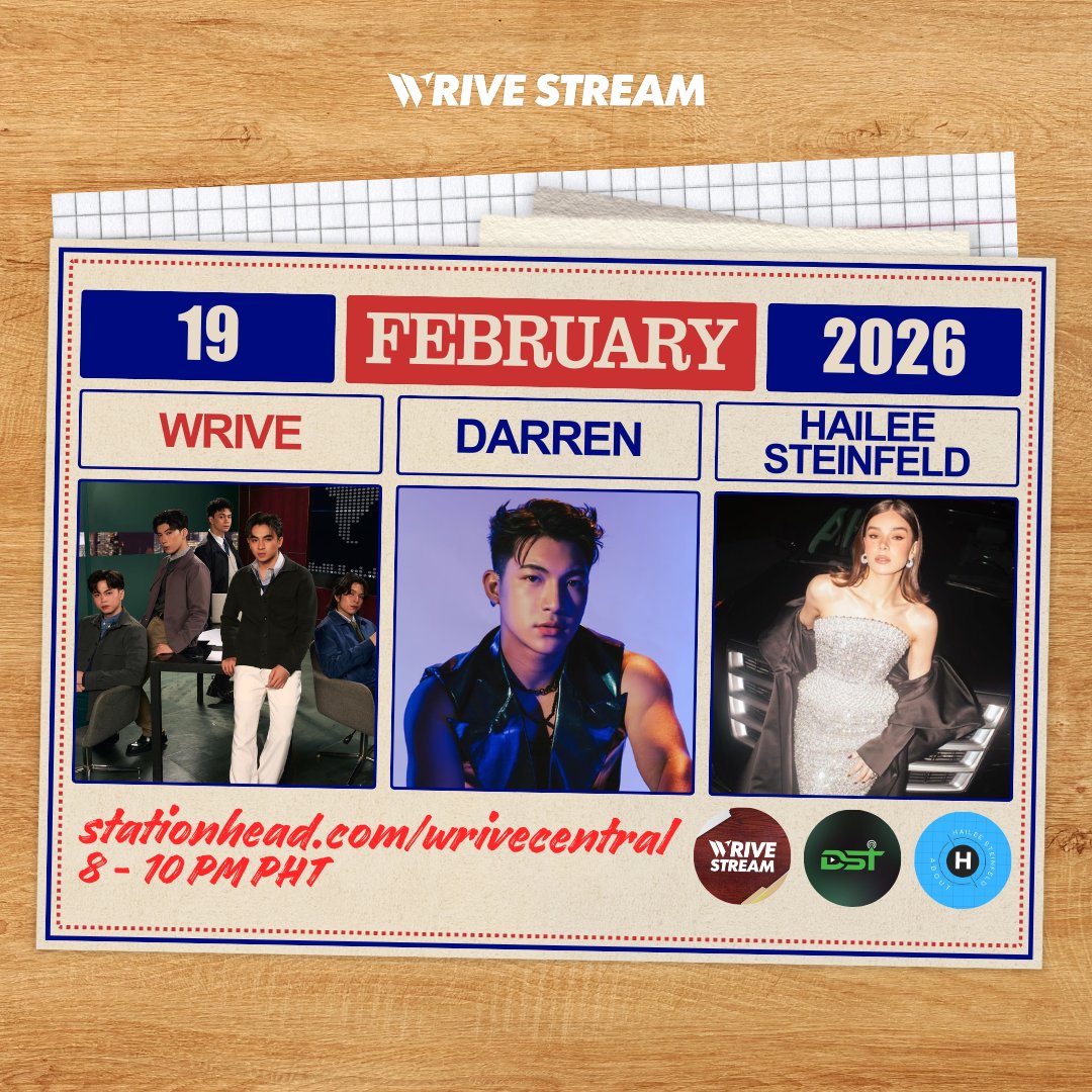 wrivestream's tweet photo. Let tonight's playlist take you to 𝗛𝗢𝗟𝗟𝗬𝗪𝗢𝗢𝗗 with @About_Hailee and @DStreamingTeam! 📽️

🗓️ February 19
⏰ 8-10 PM PHT
📻 https://t.co/L7ORCxGk6e

Kita-kits SteinFam, DARRENatics, and ARROWs! 💘

#WRIVE_1stAlbum #WRIVE

#HaileeSteinfeld
#Darren https://t.co/4vOBZZOv8S