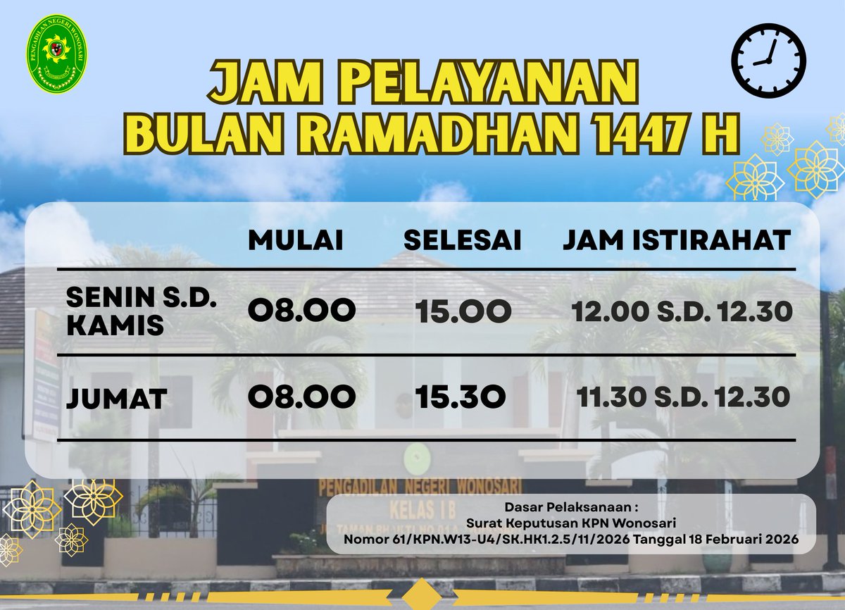 pnwonosari's tweet photo. Jam Pelayanan selama bulan Ramadhan 1447 https://t.co/tmm73n4fYX