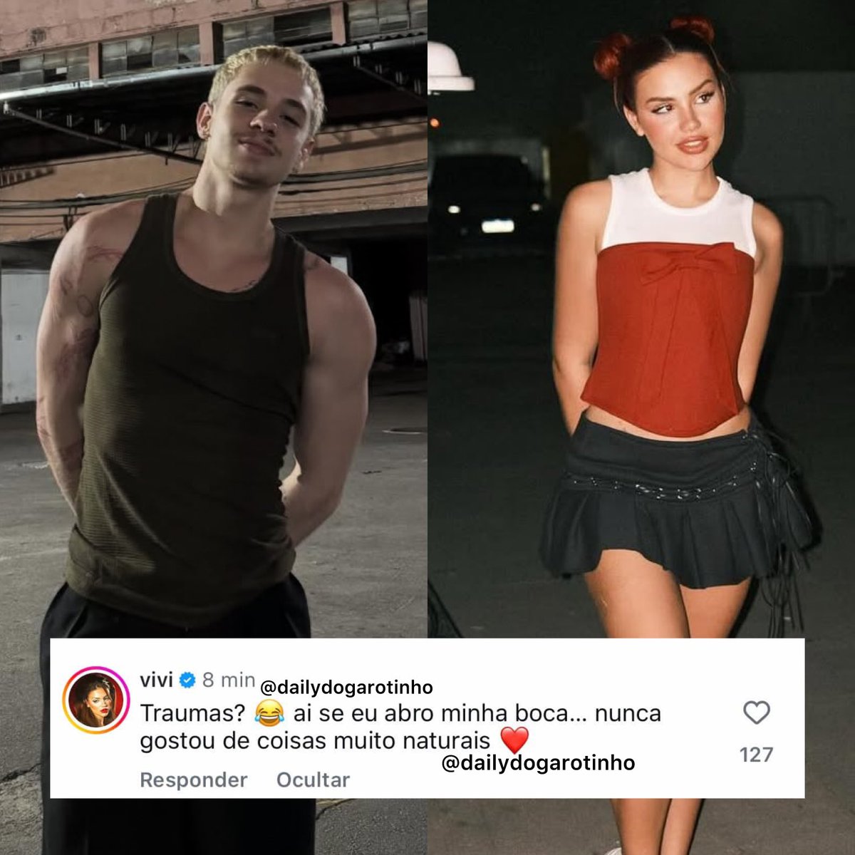 TRETA! Hoje mais cedo Juliano disse que a harmonização facial da participante Jordana lembra a ex dele e isso lhe gera traumas : “ A mesma cara, a mesma boca.. fica todo mundo parecido” disse o brother. Vivi rebateu o brother ironizando o álbum da Marina Sena “Coisas Naturais”.