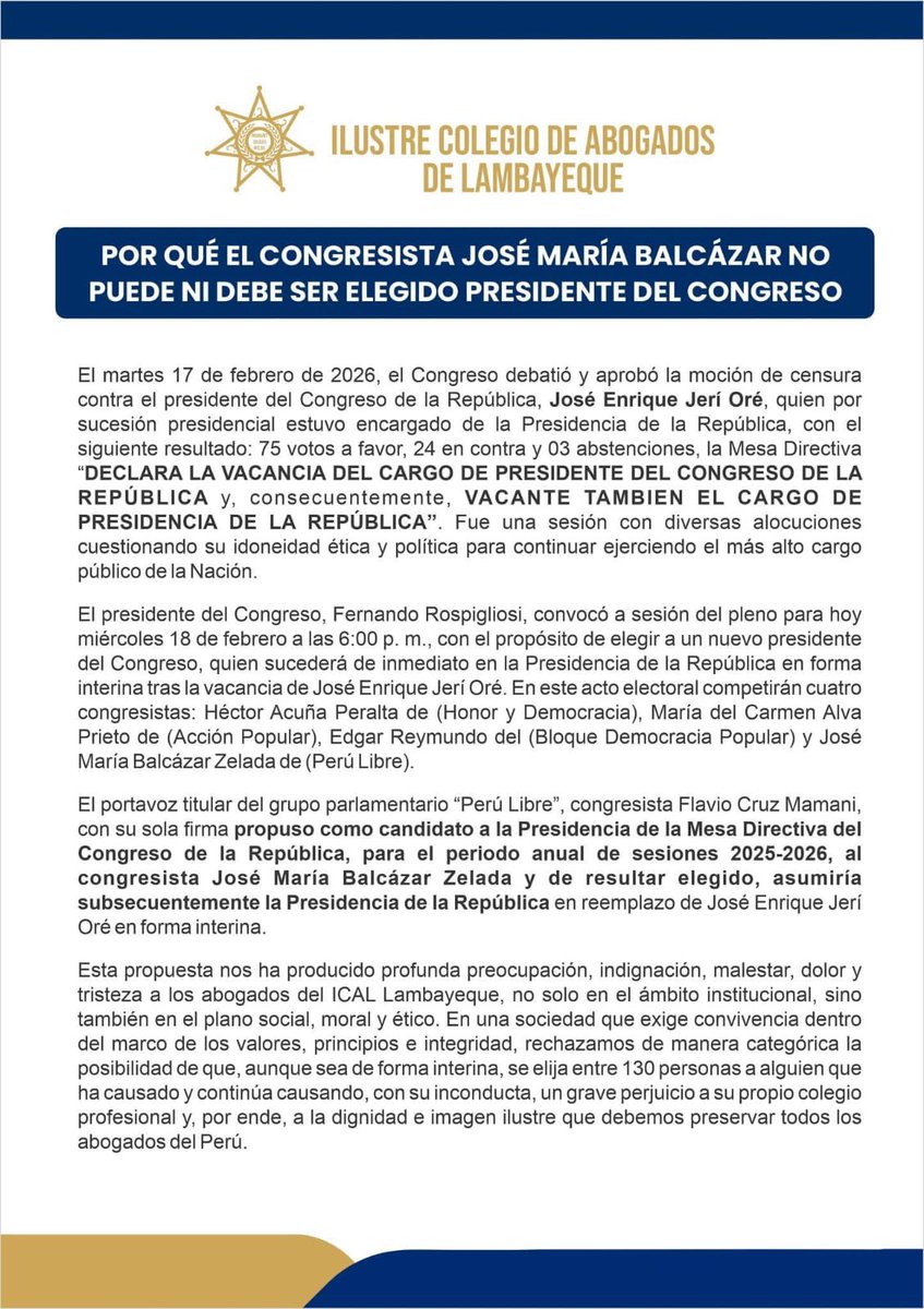 mmalvarezg's tweet photo. Porque no debe ser elegido Balcazar
Ilustre Colegio de Abogados de Lambayeque https://t.co/7VOketKIwq