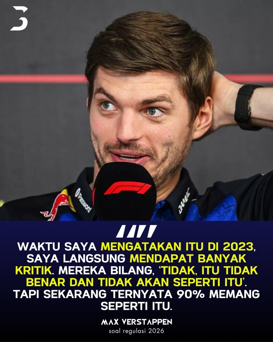 Pada GP Austria 2023, Max Verstappen sudah lebih dulu menyuarakan kekhawatirannya terhadap regulasi teknis F1 2026 setelah mencoba simulasi awal mobil baru. 

Saat itu, ia menilai konsep power unit generasi berikutnya dengan menghapus MGU-H dan meningkatkan porsi tenaga listrik