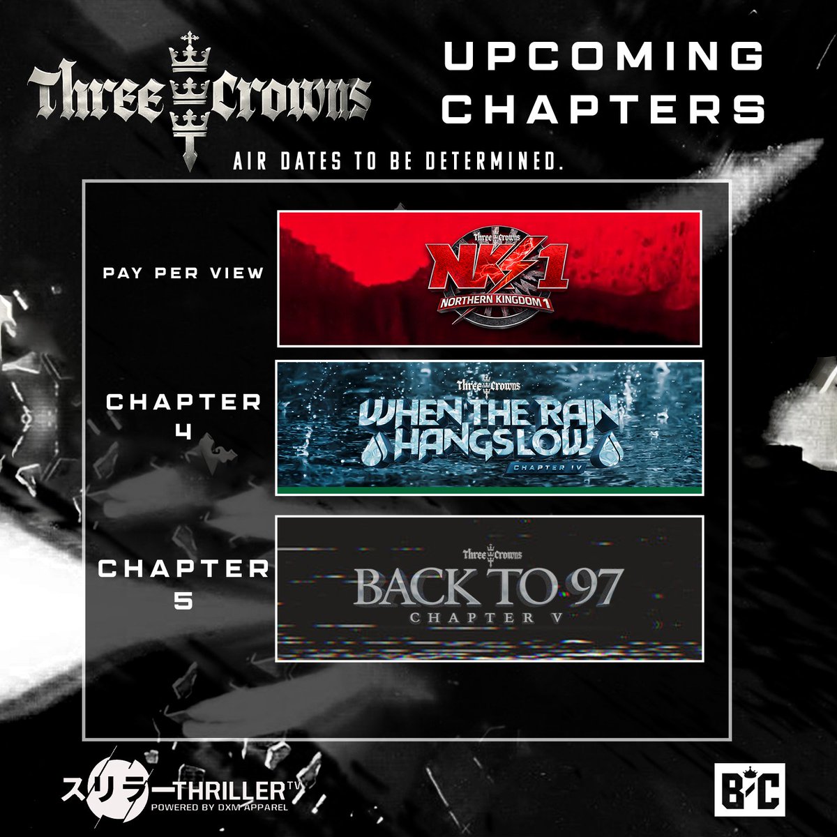 UPDATE: It's been a busy day in the 3CW offices! As you all are aware, this Saturday we host our first PPV Northern Kingdom from Oslo, Norway!

After we will head to Copenhagen for Chapter IV - When the Rain Hangs Low!

Following that we will take a trip to NYC for Back to 97!