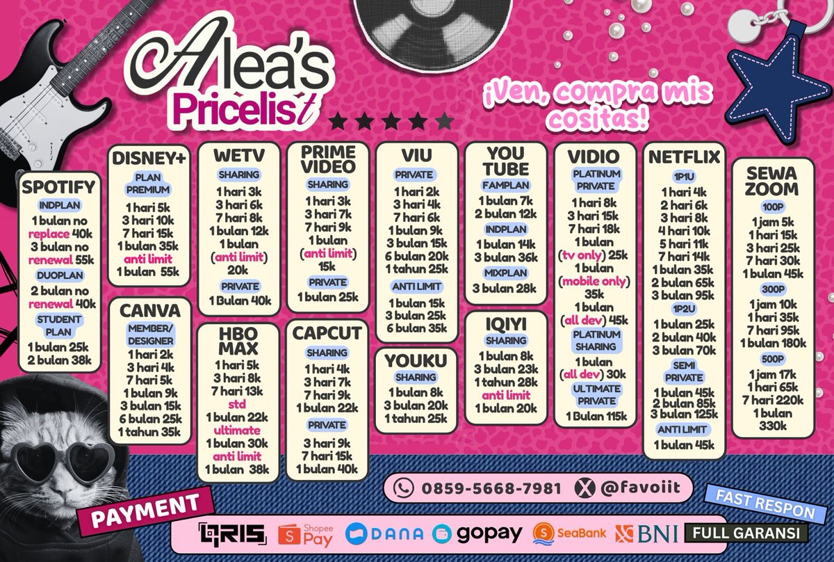 lisabus33's tweet image. WTS WTB JUAL BELI SHARING PRIVATE LANGGANAN APLIKASI PREMIUM MURAH BERGARANSI NEED FAST

nětflix chātgpt vīu hbo max amazōn prīme viděo iqīyi cāpcut prō yoūtube wètv vīdio plātinum youkū bstātion disney canva spotify sewa zoom

🎀 wa.me/6285956687981

#zonauang trus63?!imeo