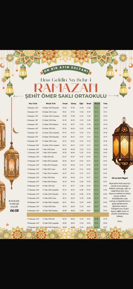 İyiliğin,paylaşmanın ve duaların en güzel şekilde yaşandığı Ramazan ayında,her şey gönlünüzce olsun.
Şehit Ömer Saklı ortaokulu olarak sevdiklerinizle beraber  hayırlı bir Ramazan geçirmenizi dileriz.
<a href="/hasansildak/">Hasan ŞILDAK</a> <a href="/EyyubiyeMem63/">Eyyübiye İlçe Milli Eğitim Müdürlüğü</a> <a href="/harrani63/">AHMET DEMİR</a> <a href="/Muserefkayaaaaa/">Müşerref KAYA DEMİR</a>