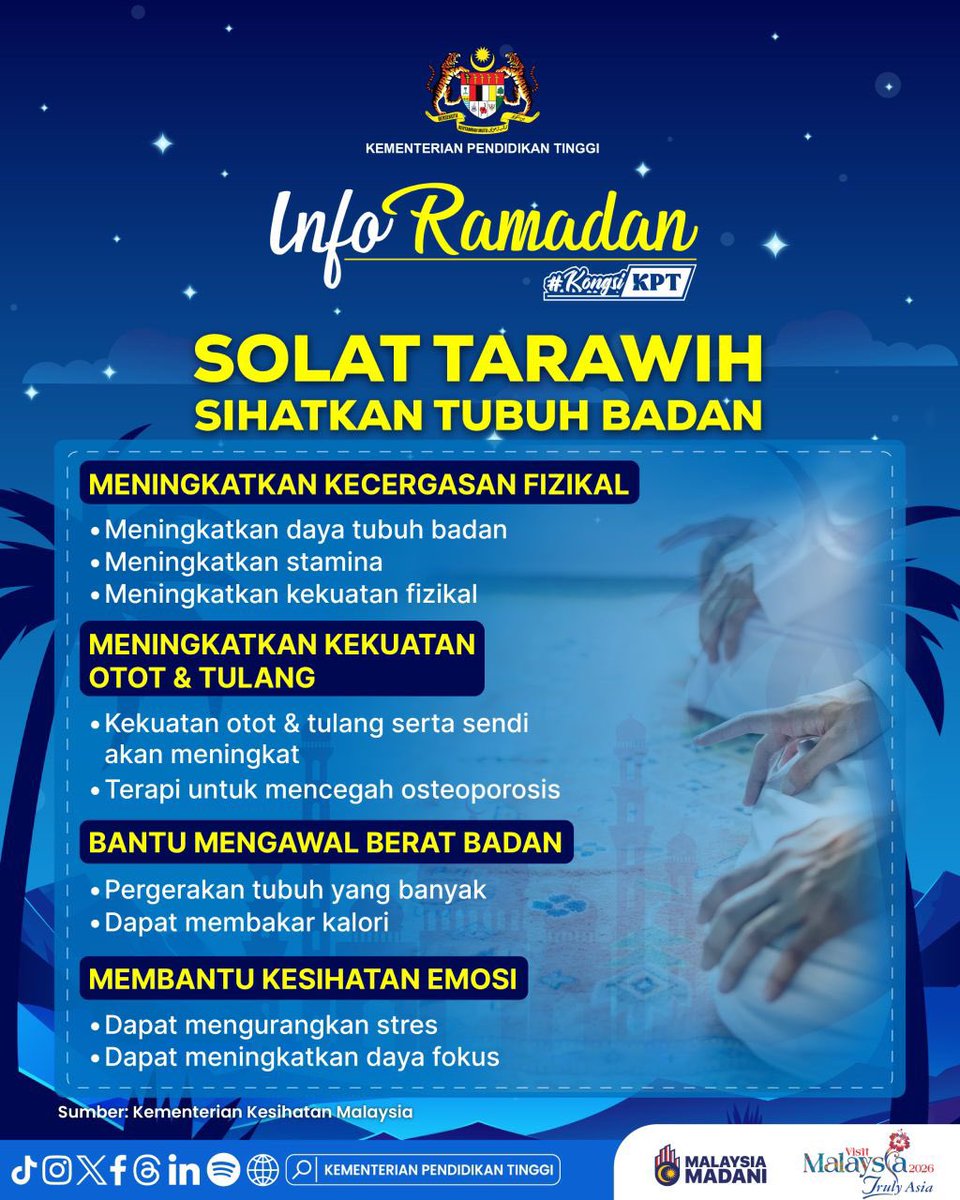#KongsiKPT | Info Ramadan 1447H

SOLAT TARAWIH SIHATKAN TUBUH BADAN

🌙✨ Tarawih bukan sekadar ibadah, tapi terapi Ramadan!

Baca lanjut: facebook.com/share/p/18CFjF…

<a href="/ZambryOfficial/">Zambry Abd Kadir</a> <a href="/AdamAdli/">Adam Adli</a> 

#RancakkanMADANI
#MADANIbekerja
#MalaysiaMADANI