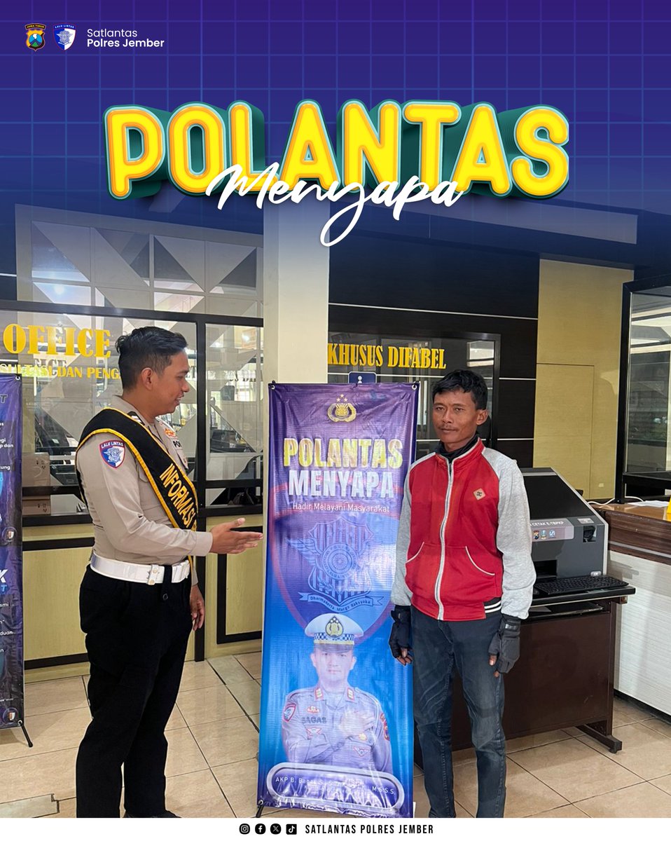 Polantas menyapa adalah wujud pelayanan nyata kepada masyarakat. Mengemban peran menjaga keamanan, mengutamakan keselamatan, menegakkan hukum, tertib administrasi, transparansi informasi, serta menjunjung tinggi nilai kemanusiaan.

#polantasmenyapa #satlantaspolresjember